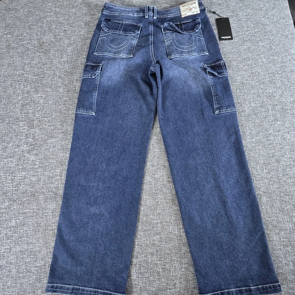 New True Religion Denim Cargo SN Straight Jeans Medium Blue Wash 28 600723